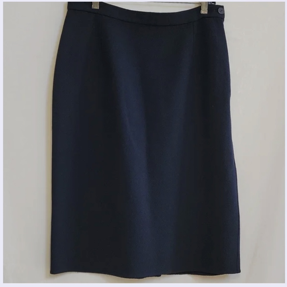 Mila Schon Navy Blue Lightweight Wool Skirt US 14 IT 46